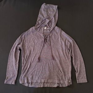 Roxy Striped Gray & Maroon Hooded Pullover/S